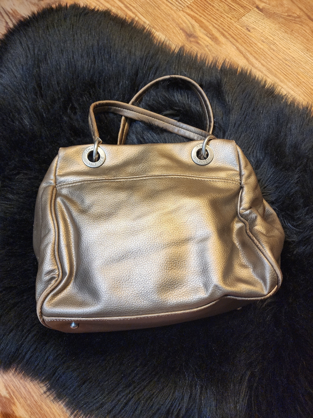 Vintage Tommy Hilfiger Bronze Soft Faux Pebbled Leather Shoulder Bag